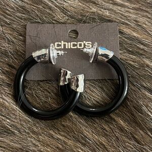 Chico's Elegant Black and Silver Hoop Earrings